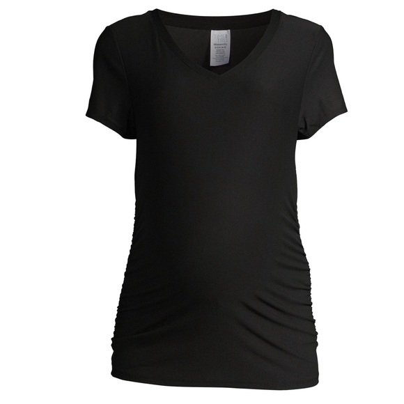 Time and Tru Tops - Time & Tru Black Side Ruched V-neck Maternity Top